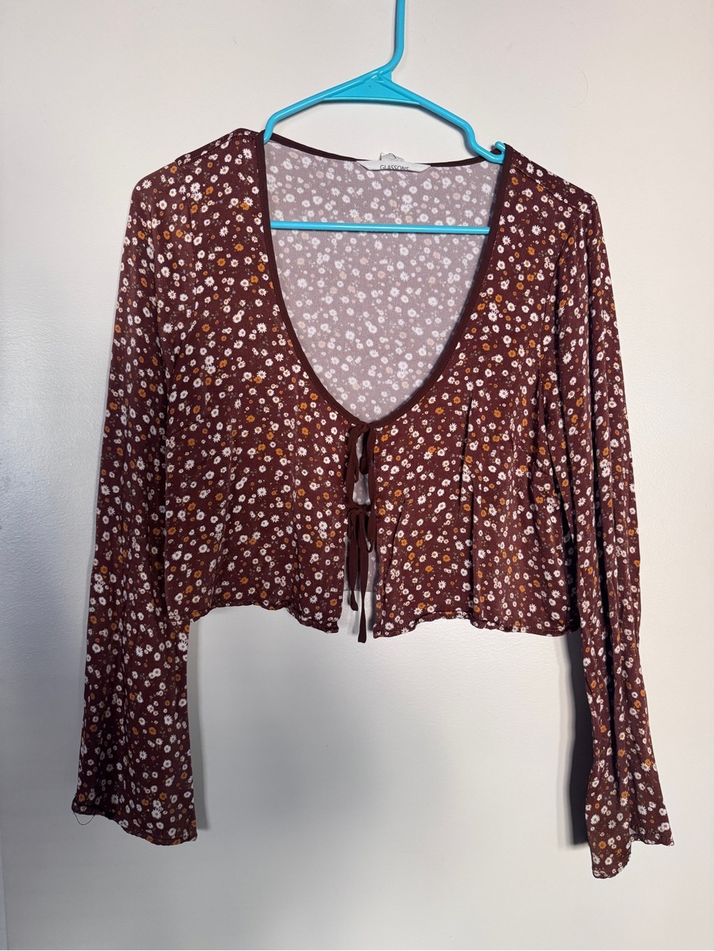 Glassons Brown Floral Tie-Front Crop Top